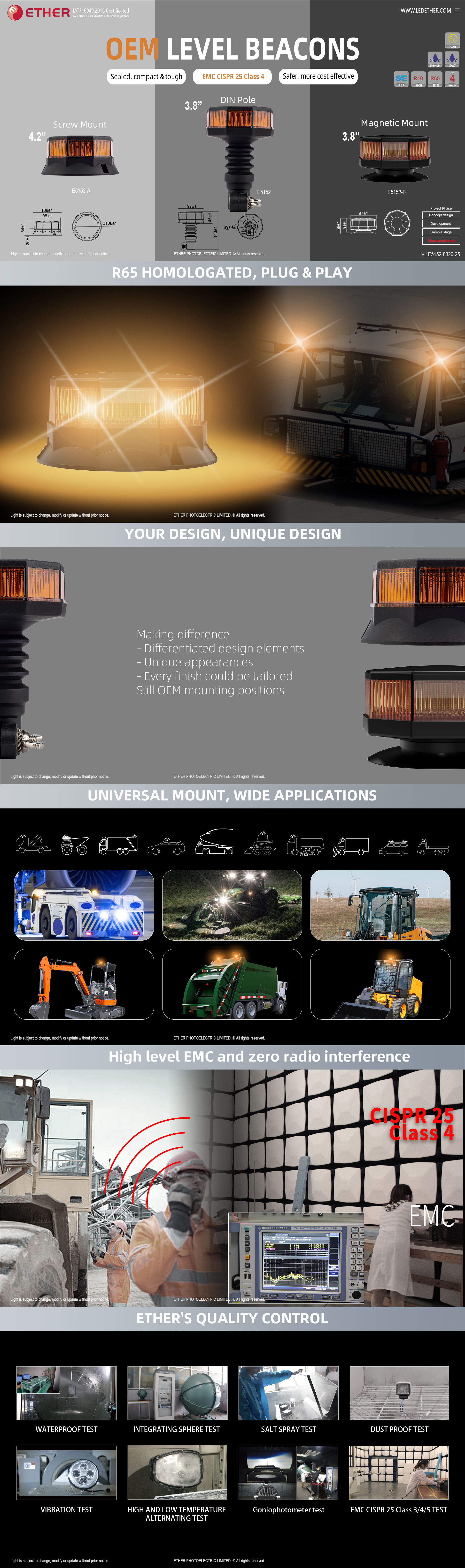E5152-B 3.8"LED OEM 信标灯 警示灯 磁吸底盘